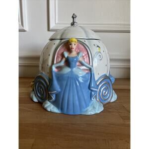 VTG Disney Cinderella Fairy God Mother Pumpkin Coach Ceramic Cookie Jar Retired